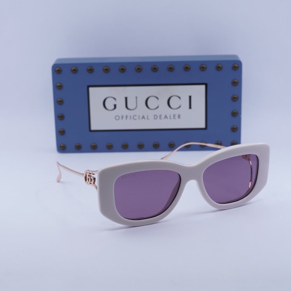 Gucci GG1566S 003 Rectangle Sunglasses - Ivory/Gold/Violet
